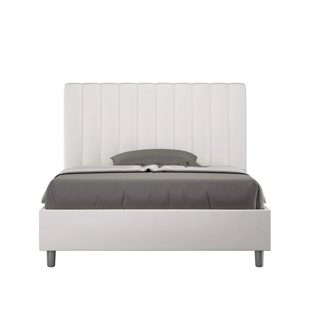 Letto una piazza e mezza con rete imbottito 130x200 similpelle bianco Agueda