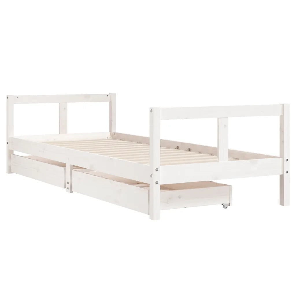 Giroletto Bambini con Cassetti-Struttura Letto Bambini Bianco 80x200cm Massello di Pino 703650