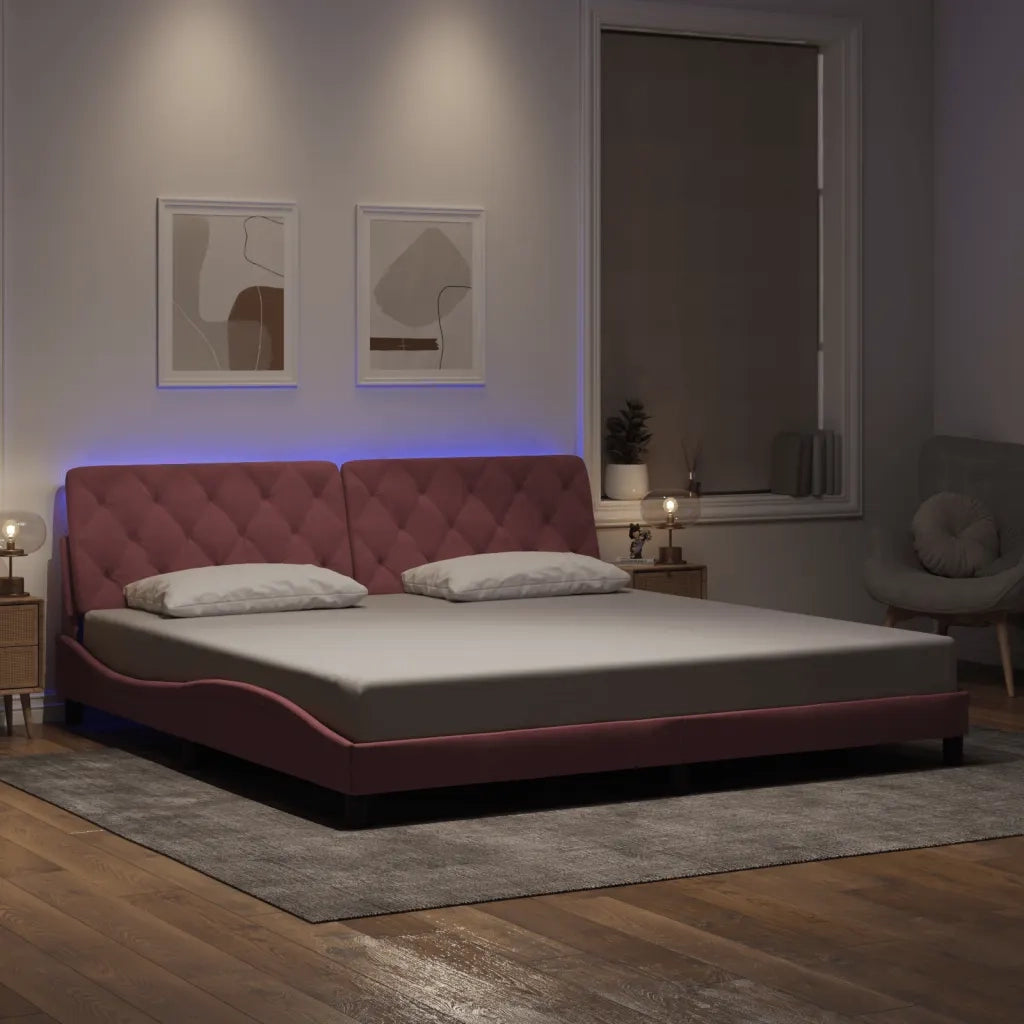 Giroletto con LED senza Materasso Rosa 200x200 cm in Velluto
