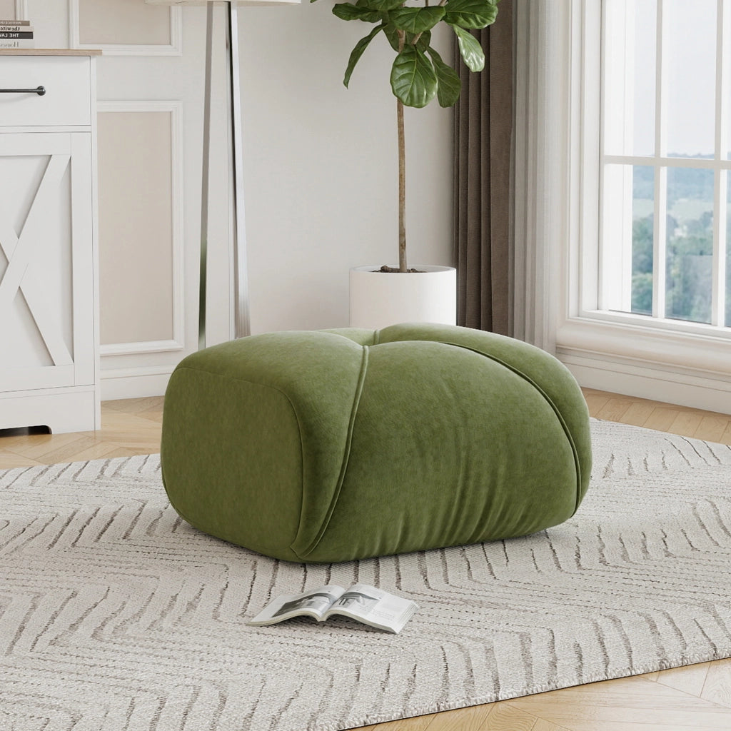 Poltrona Pouf con Seduta Profonda e Schienale, Imbottitura in Schiuma, Chenille, Verde