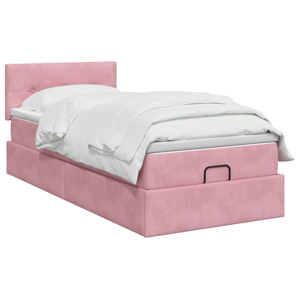 Letto Ottomano con Materasso e LED Rosa 100 x 200 cm Velluto 3457124