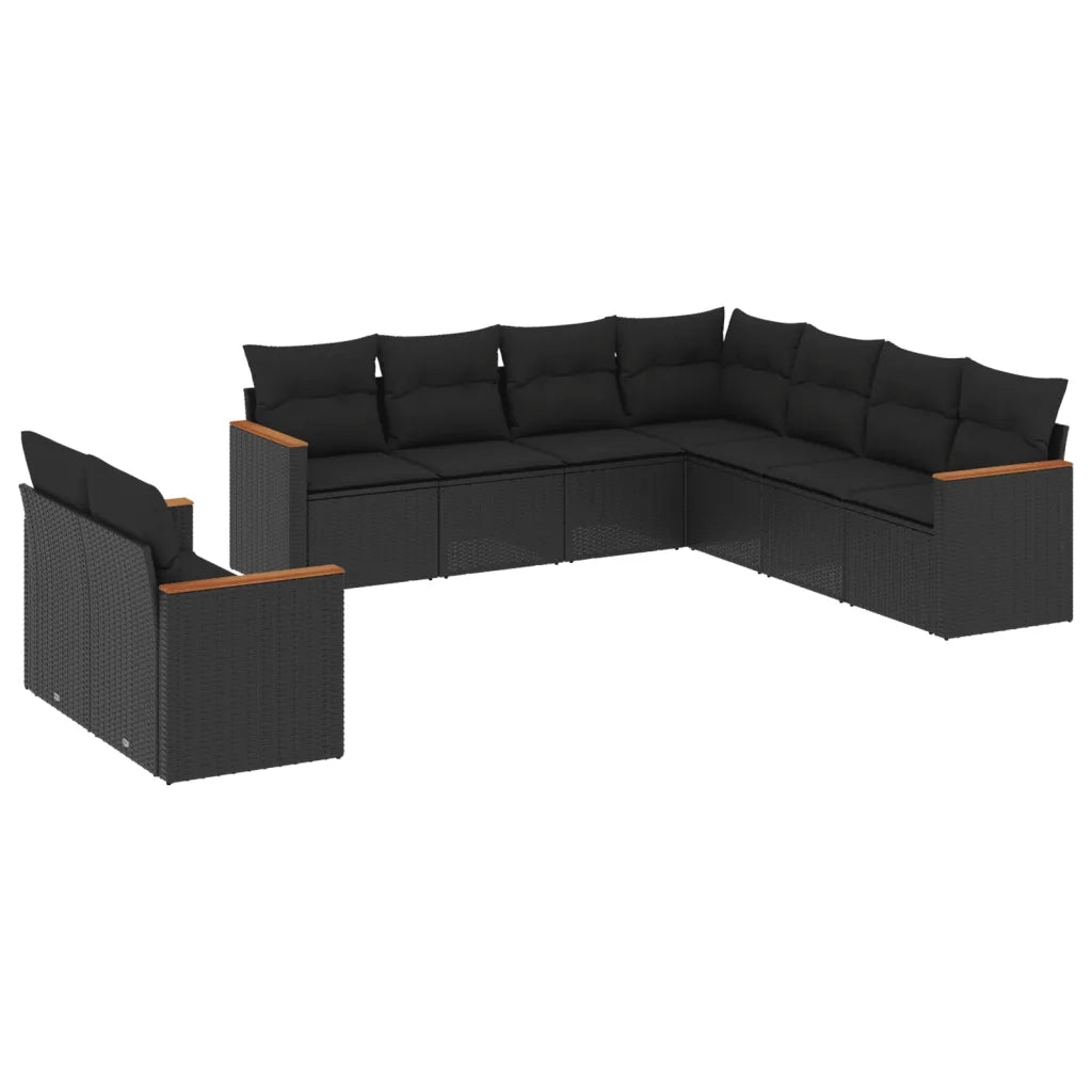 Set Divani da Giardino 9 pz con Cuscini Nero in Polyrattan 3258499