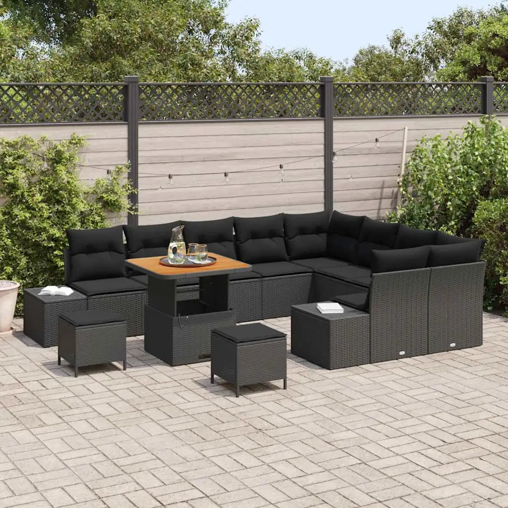 Set Divano da Giardino con cuscino 12 pcs Nero polyrattan