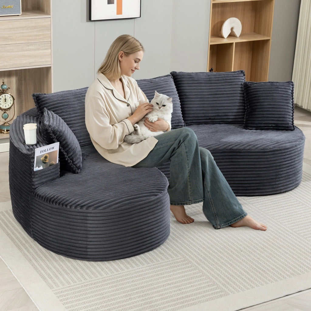Divano Bogesofa in Tessuto a Coste ¨C MINIMAL ¨C Morbido, con Cuscini e Portabicchieri