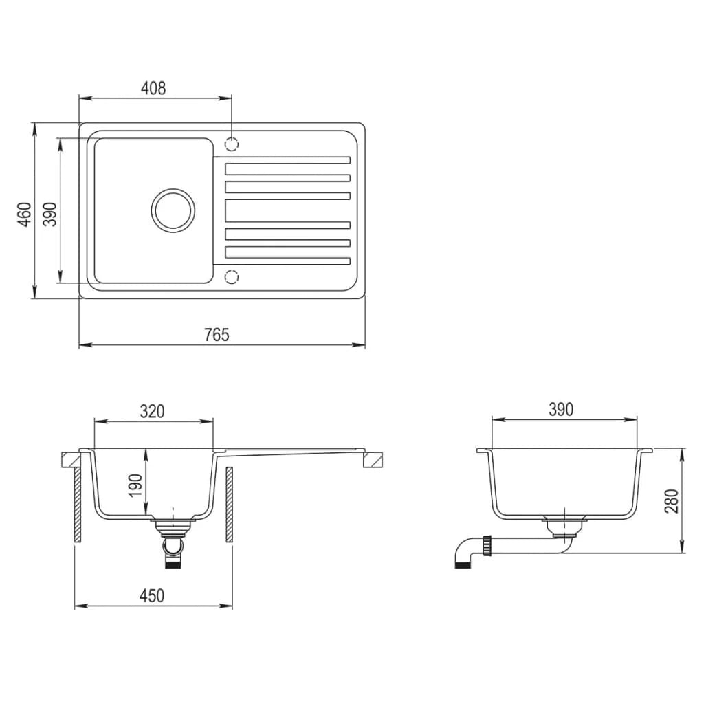 Lavello da cucina in granito nero reversibile con scolapiatti e lavabo 02_0002304