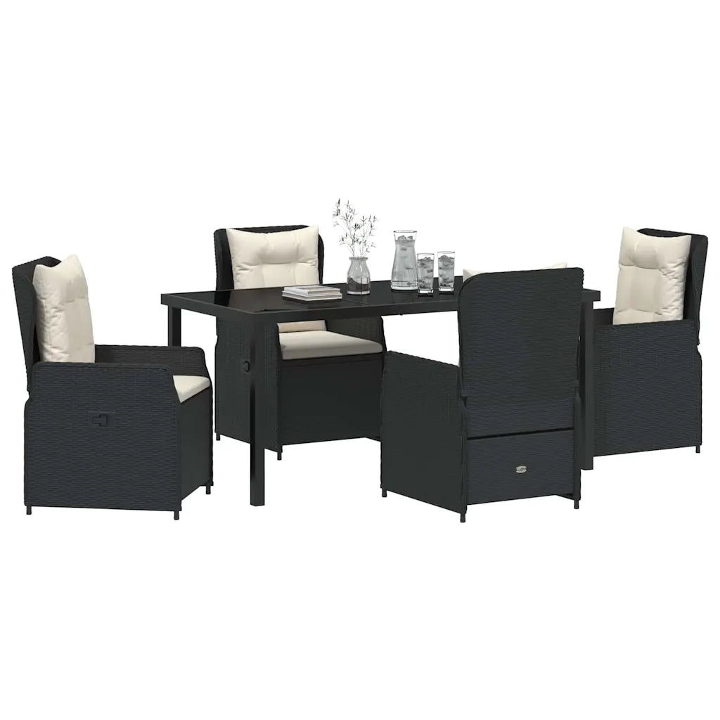Set da Pranzo per Giardino 5 pcs Nero polyrattan