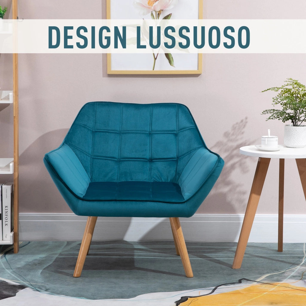Poltrona Imbottita 79x69,5x72,5 cm in Tessuto  Petrolio