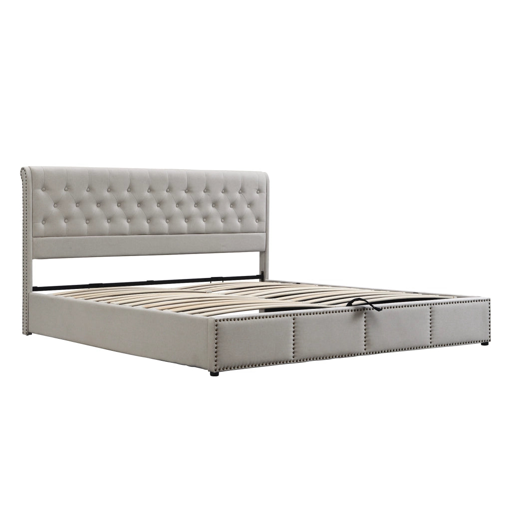 Letto Contenitore Imbottito ¨C MINIMAL ¨C Grigio Chiaro, Idraulico, 160x200