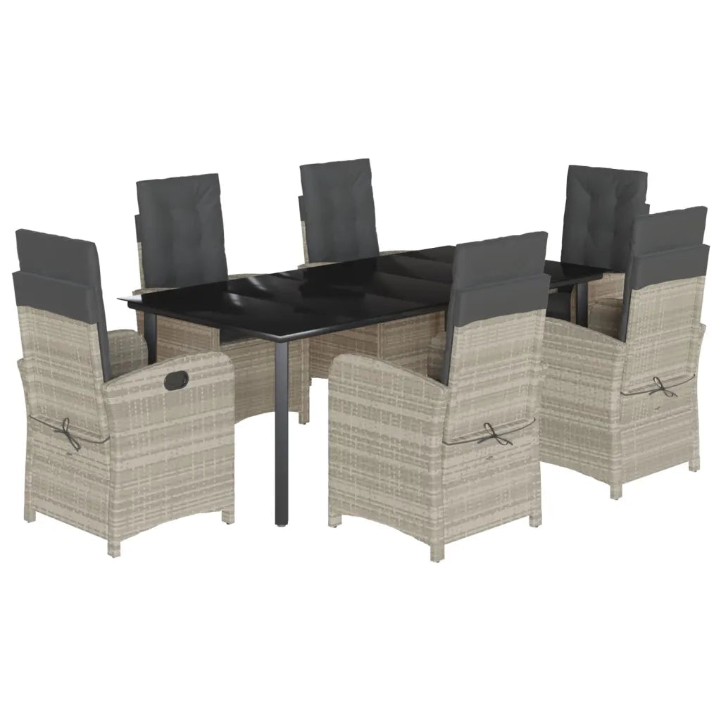 Set da Pranzo da Giardino 7 pz Cuscini Polyrattan Grigio Chiaro