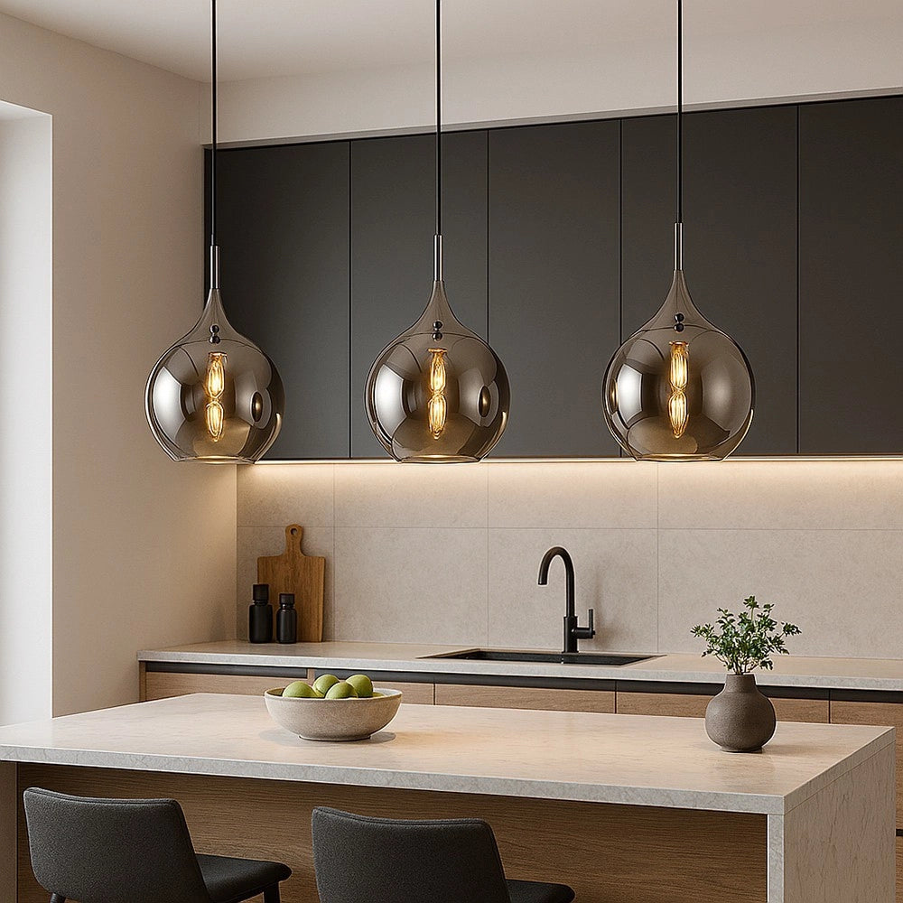 Trade Shop - Lampadario A Sospensione Decorativa In Metallo Con Sfera In Vetro Attacco E27 Ip20 A72 - Grigio Argento