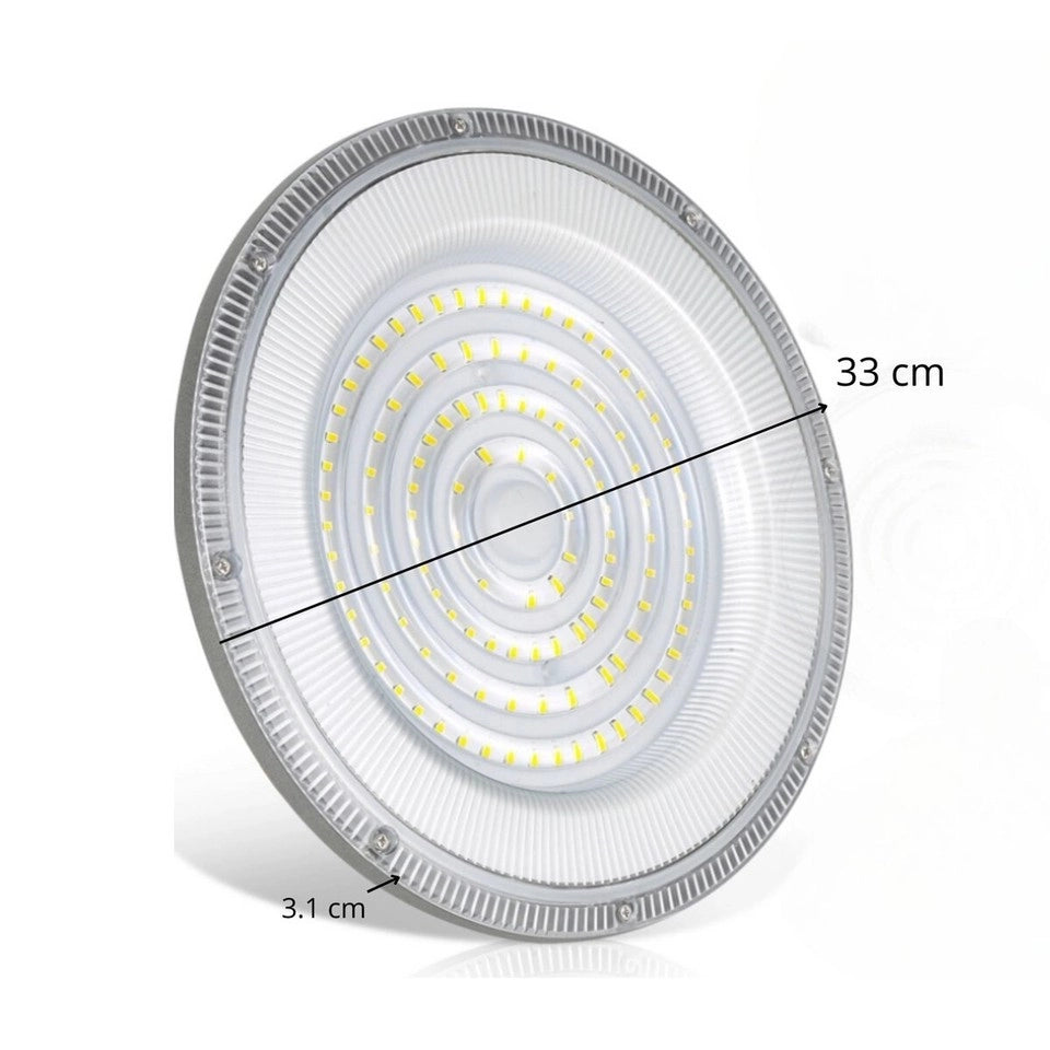 FARO INDUSTRIALE LED 300W DISCO ROTONDO UFO IP65 PLAFONIERA CAMPANA 6500K