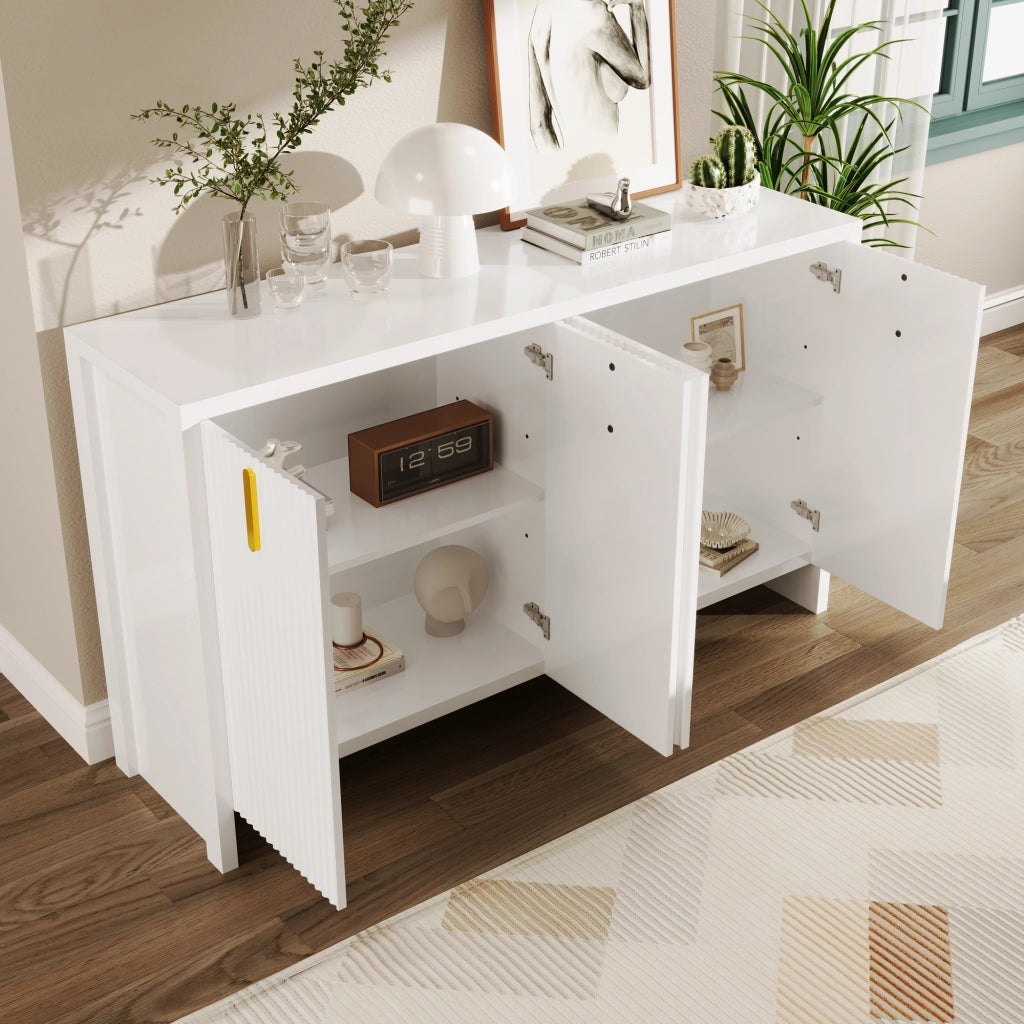 Credenza bianca minimalista - Zephmum - Maniglie dorate e ripiani regolabili
