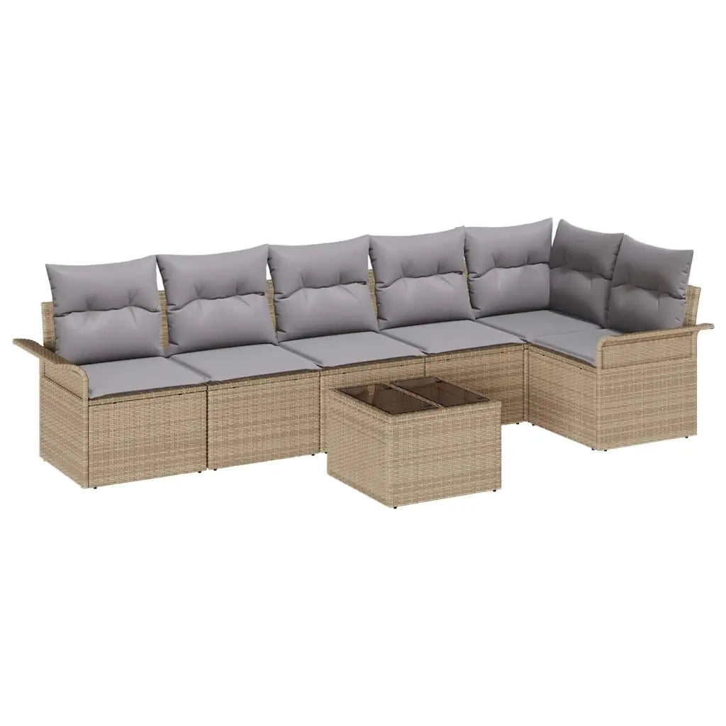 Set Divano da Giardino con cuscino 7 pcs Beige polyrattan