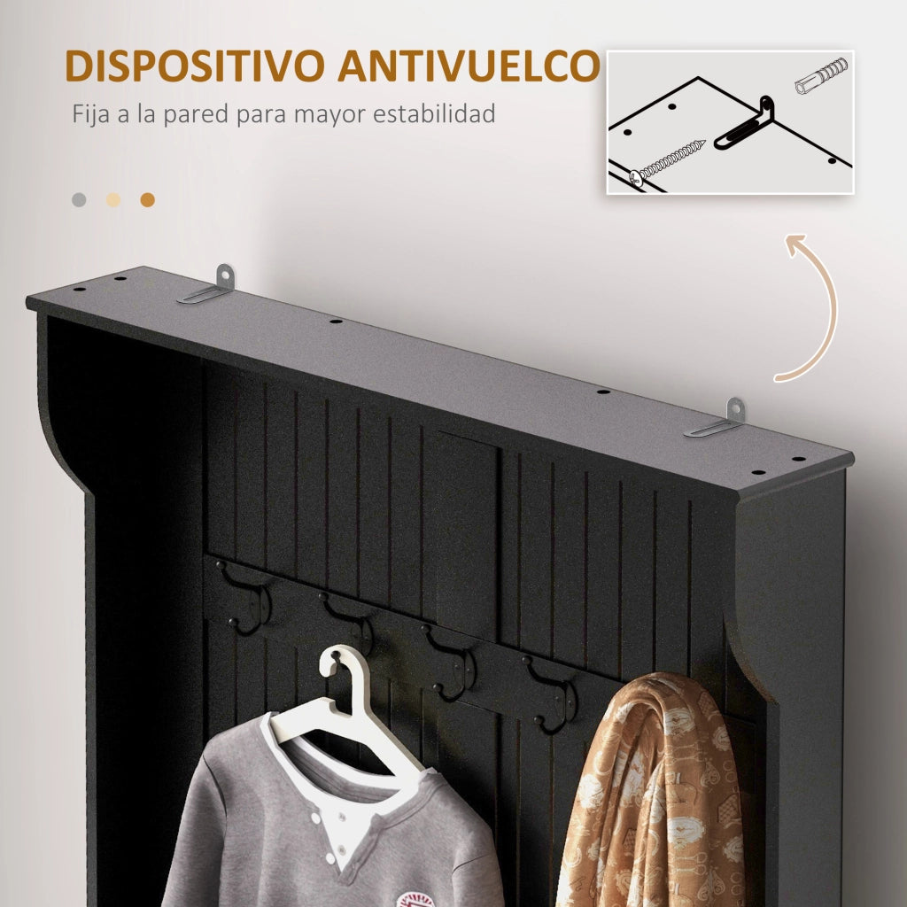 Scarpiera con Banco e 5 Ganci ¨C Minimal ¨C 96x34x180 cm Nero Moderno