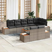 Set Divano da Giardino con cuscino 9 pcs Grigio Poly Rattan