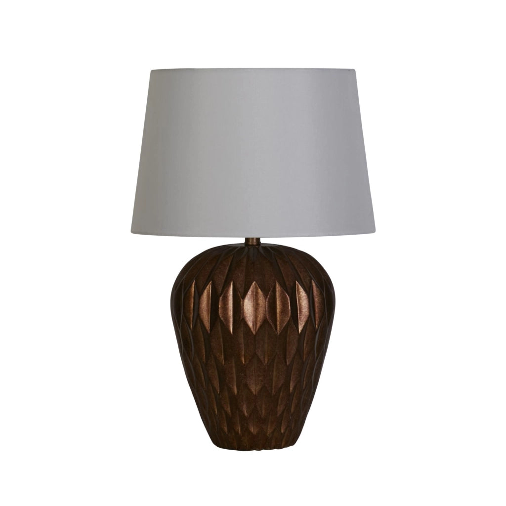 Lampada da tavolo Rosetta 1Lt, resina bronzo e paralume in lino bianco
