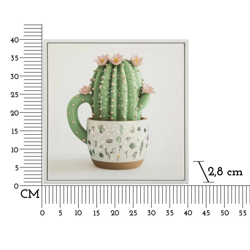 Stampa Su Tela Laccata Con Cornice Vasetto Cactus -b- cm 40x2,8x40