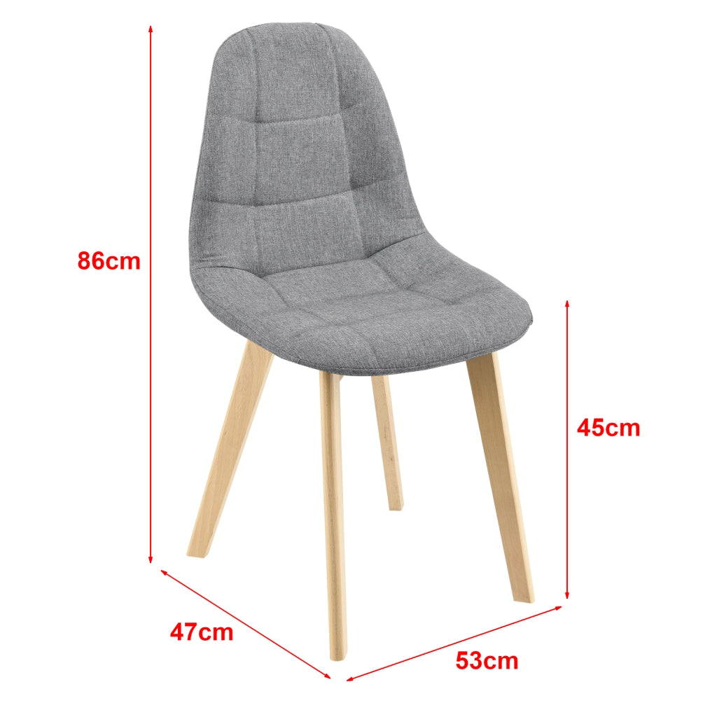 Set di 6 Sedie Imbottite per Sala di Pranzo/Attesa/Salotto/Studio - 6 Sedie in Stile Trapuntato - Rivestimento in Tessuto, Gambe in Legno di Faggio - Grigio Chiaro