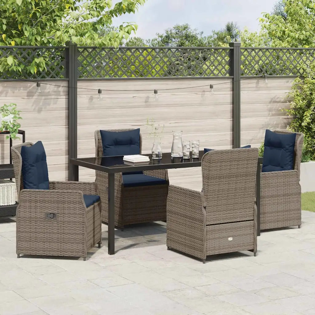 Set da Pranzo per Giardino 5 pcs Grigio Poly Rattan