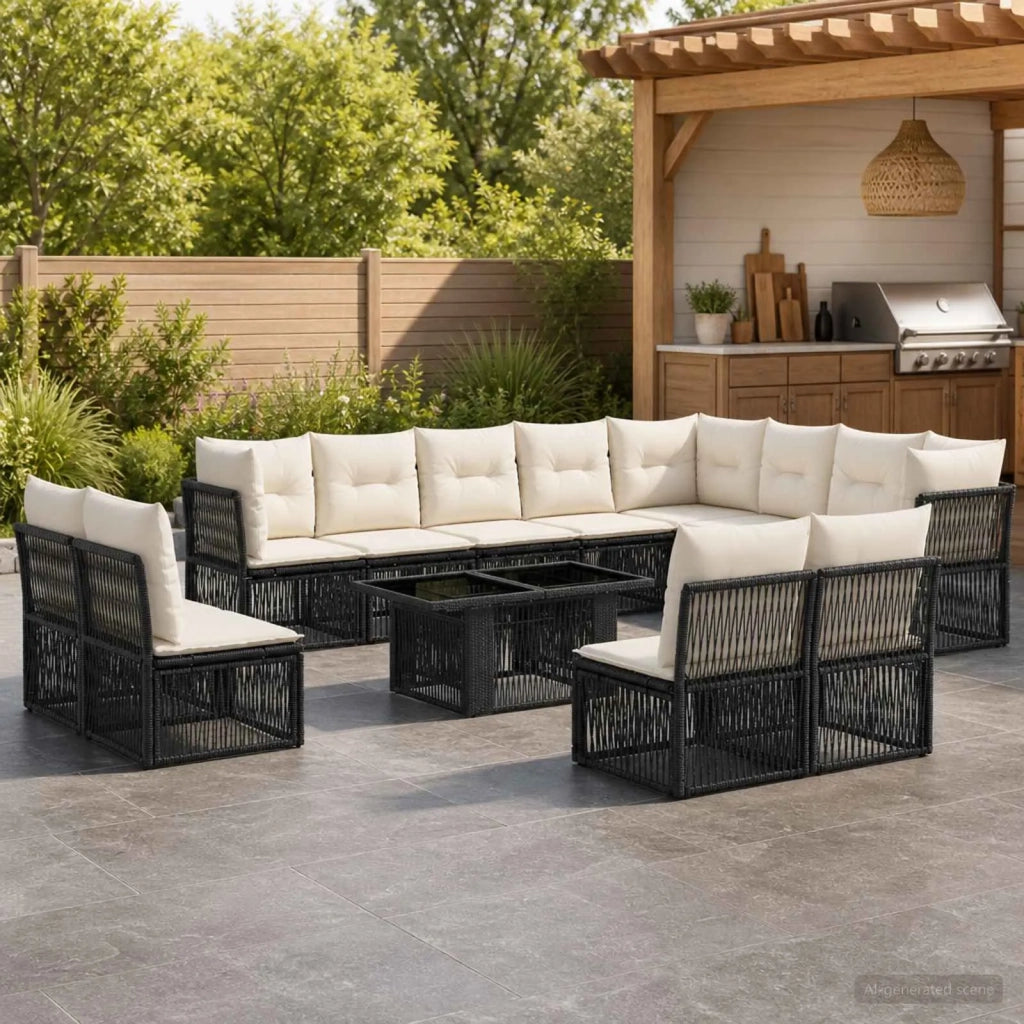Set Divano da Giardino 13 pz Nero polyrattan 3436558