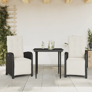 Set da Bistrò 3 pz con Cuscini Nero in Polyrattan