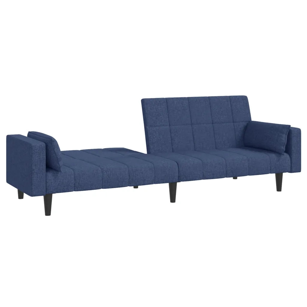 Divano Letto a 2 Posti con 2 Cuscini Blu in Tessuto 375837