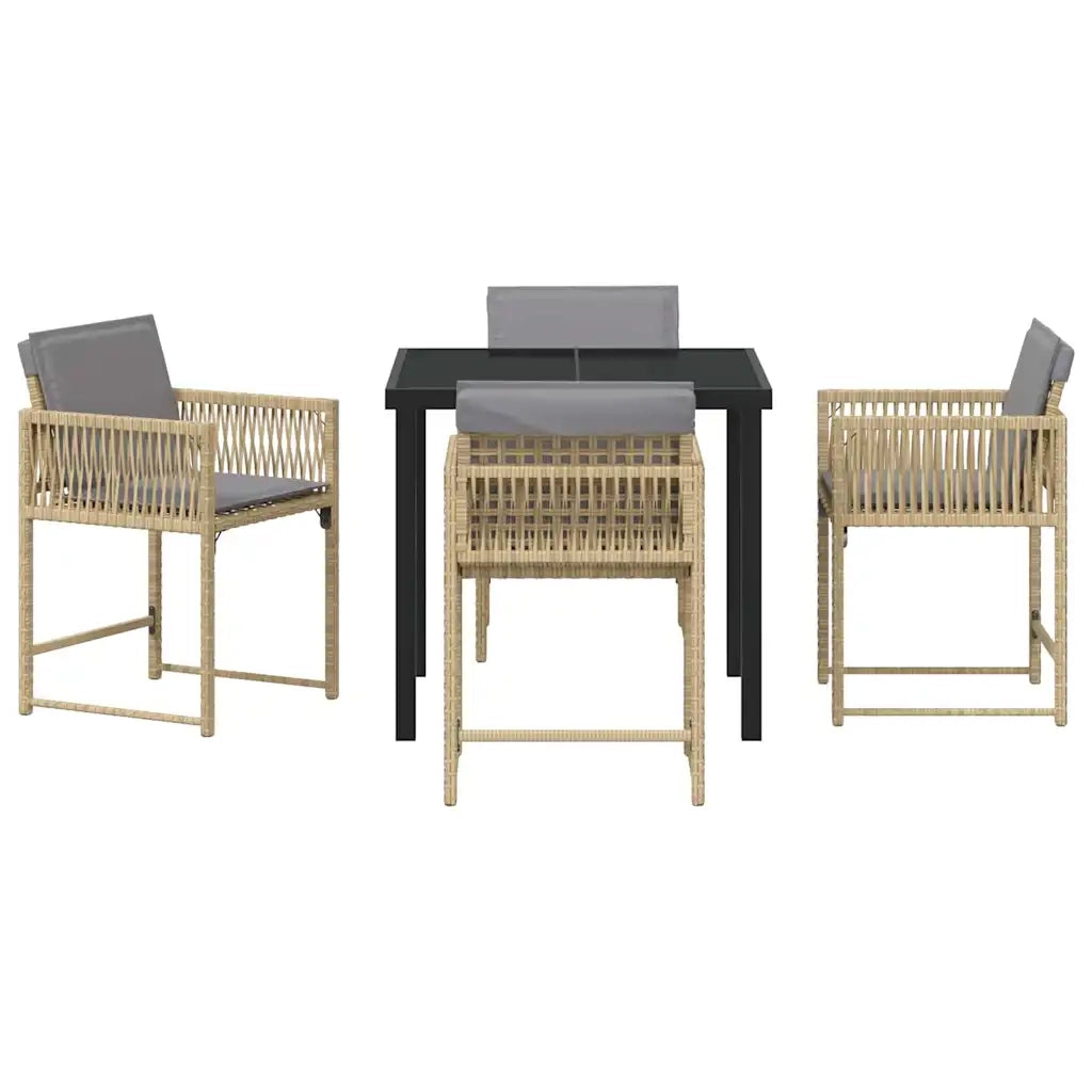 Set da Pranzo per Giardino 5 pcs Beige polyrattan