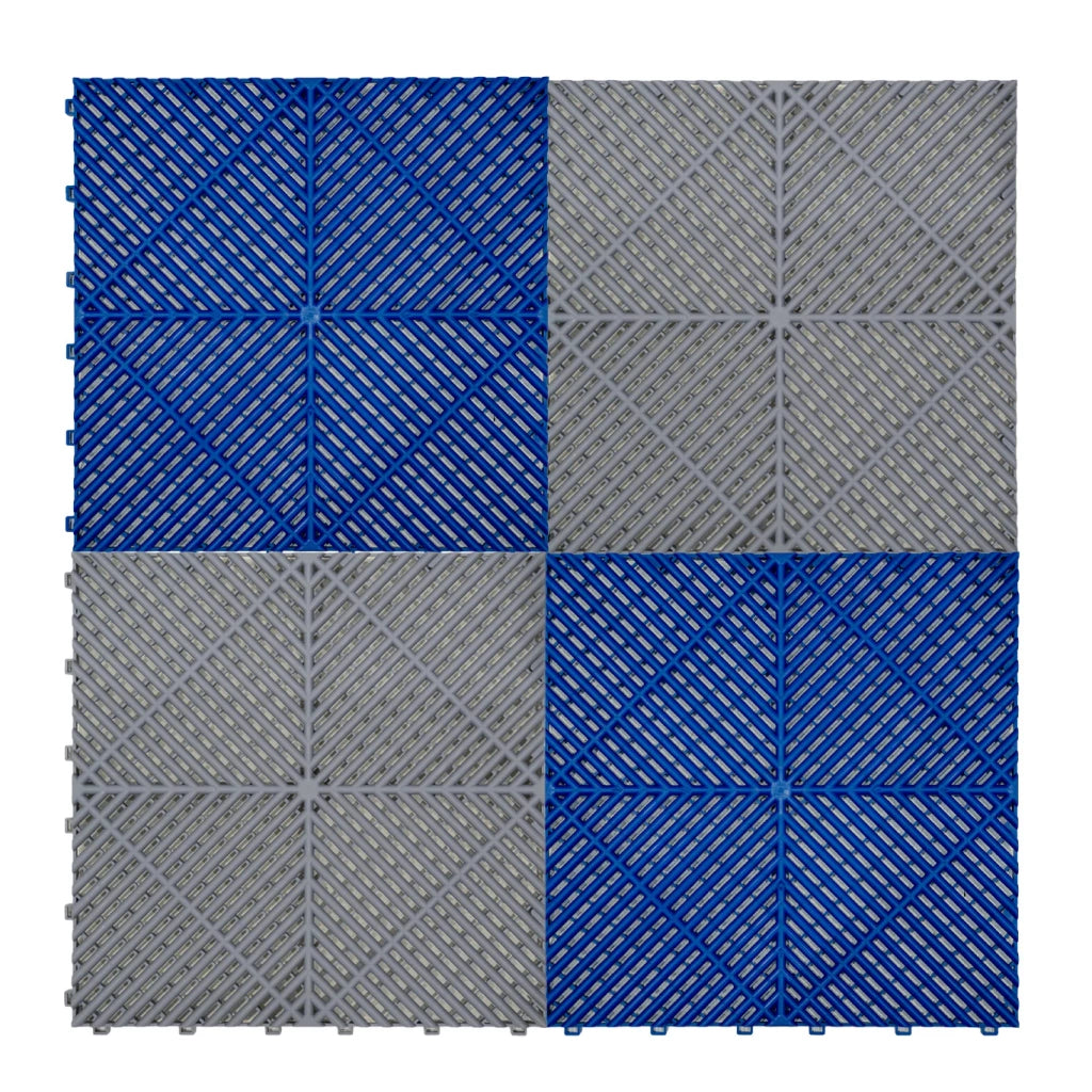 Piastrelle ventilate grigia e blu 3,2m x 6m per garage e officine, antiscivolo.