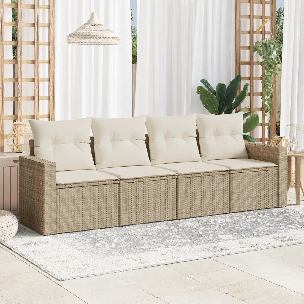 Set Divano da Giardino 4 pz con Cuscini Beige in Polyrattan 3218668
