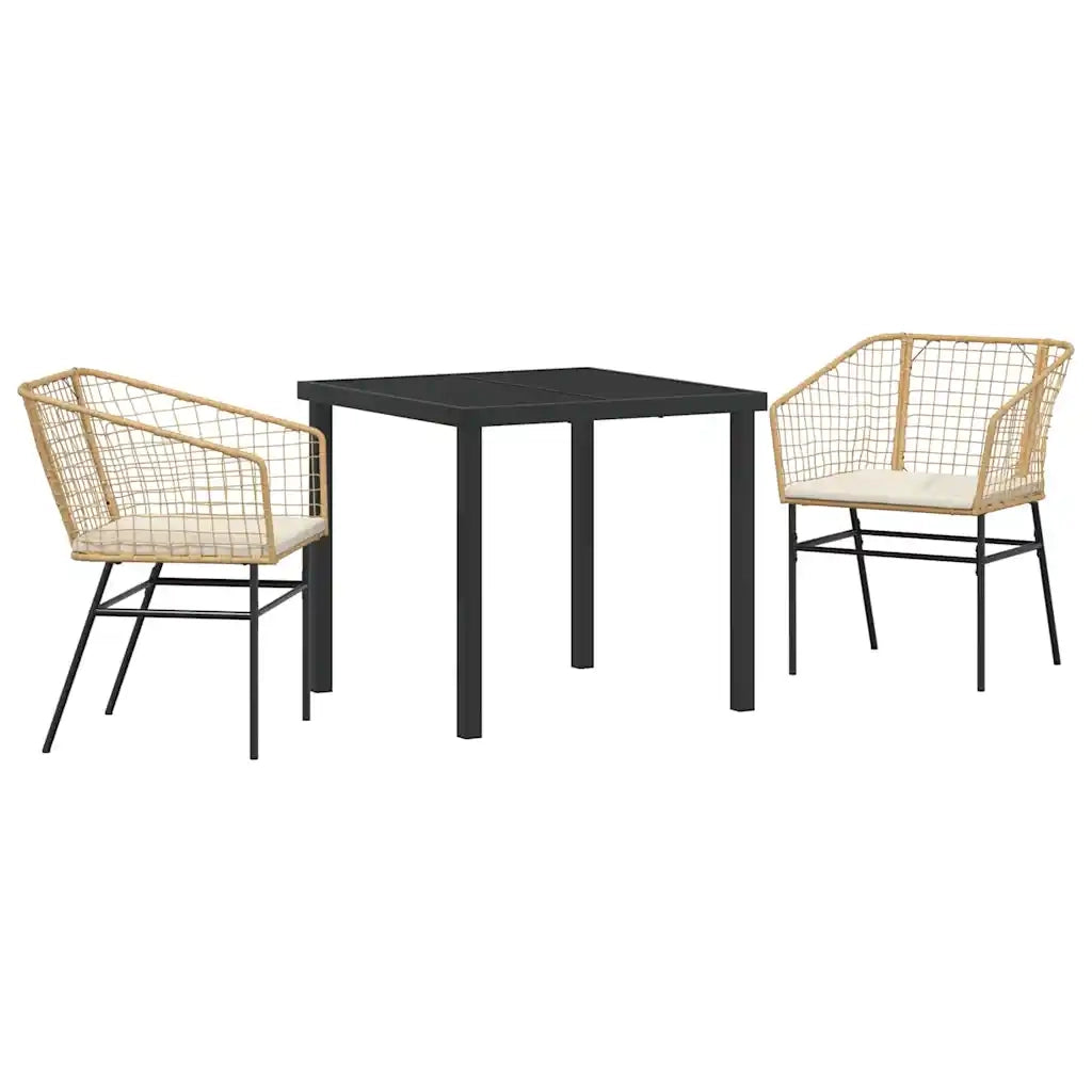 Set da Pranzo per Giardino 3 pcs Marrone polyrattan
