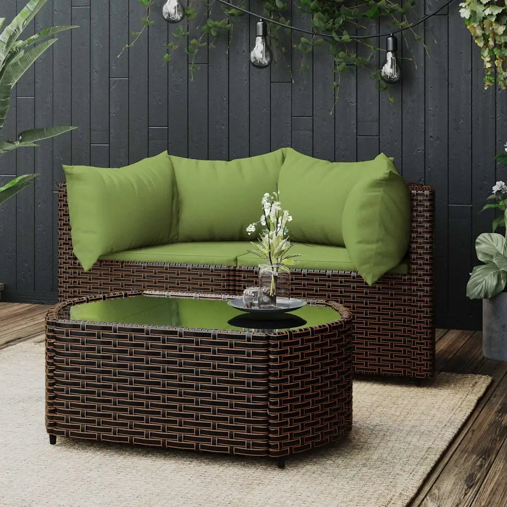 Set Mobili da Giardino 3 pz con Cuscini in Polyrattan Marrone CFW6188557