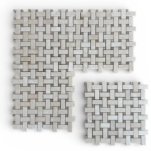 Mosaico in Marmo Beige - Emperador - Intreccio a Cestino