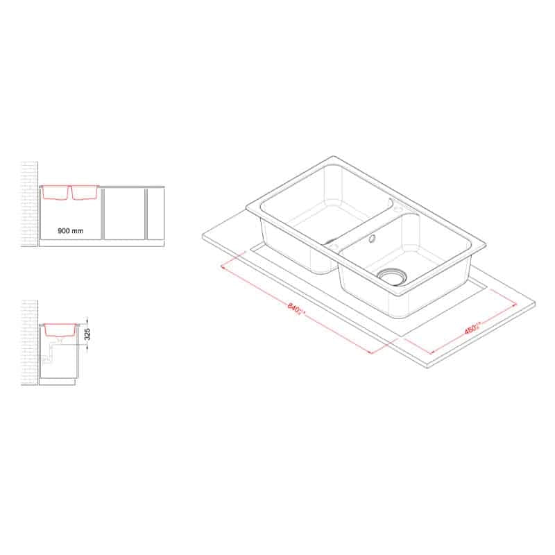 Lavello Elleci Incasso 2 vasche 86x50 Life 450 Granitek Bianco LG245068