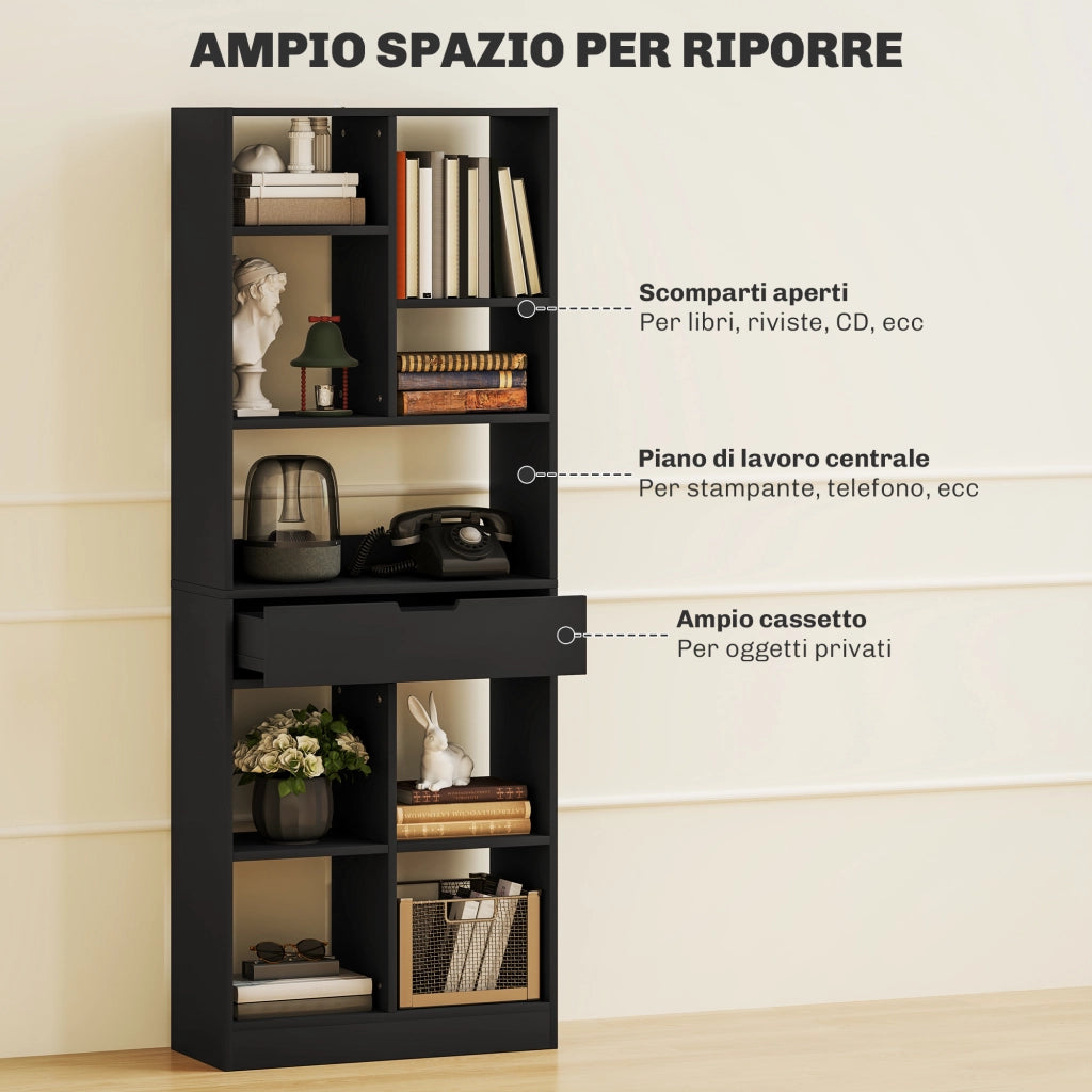 Libreria in Legno con Cassetto ¨C Minimal ¨C Nero 60x26x158