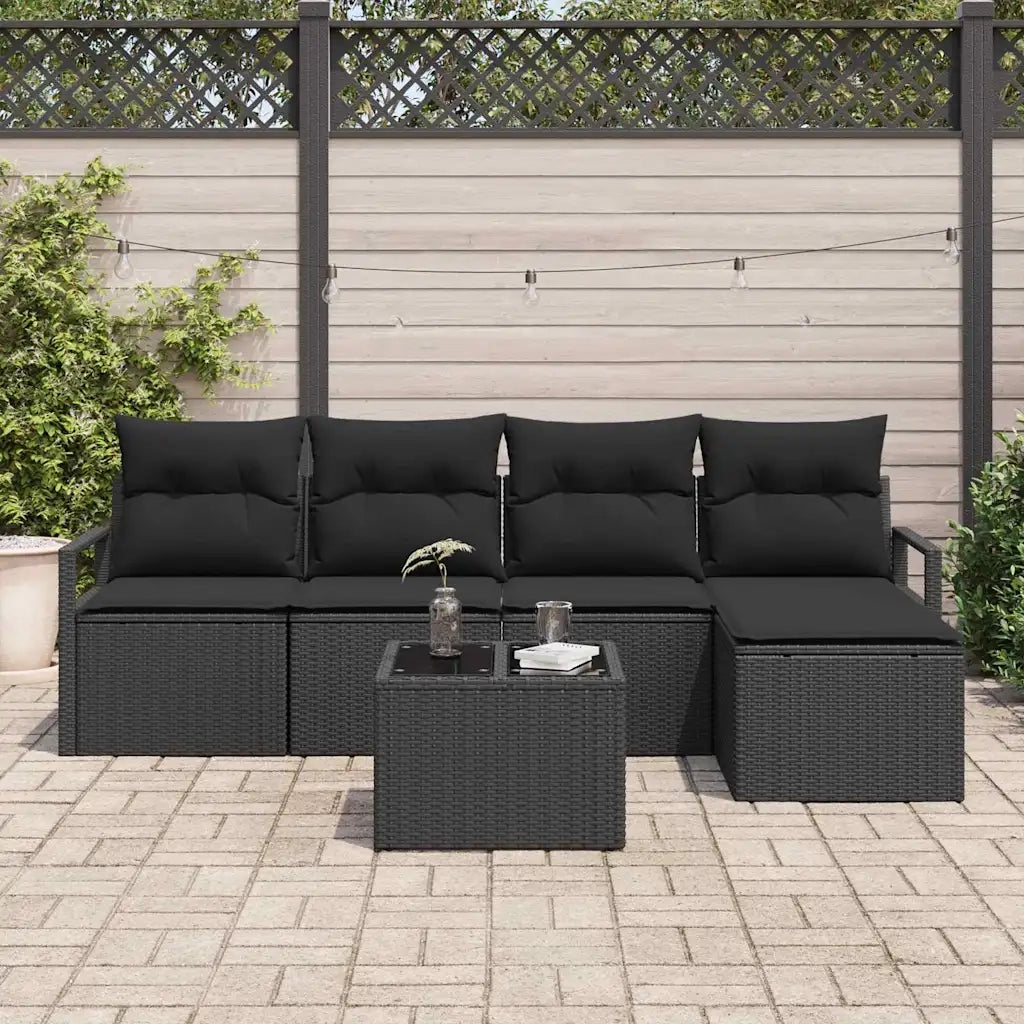 Set di divani con cuscino 6 pcs Nero polyrattan 3355022