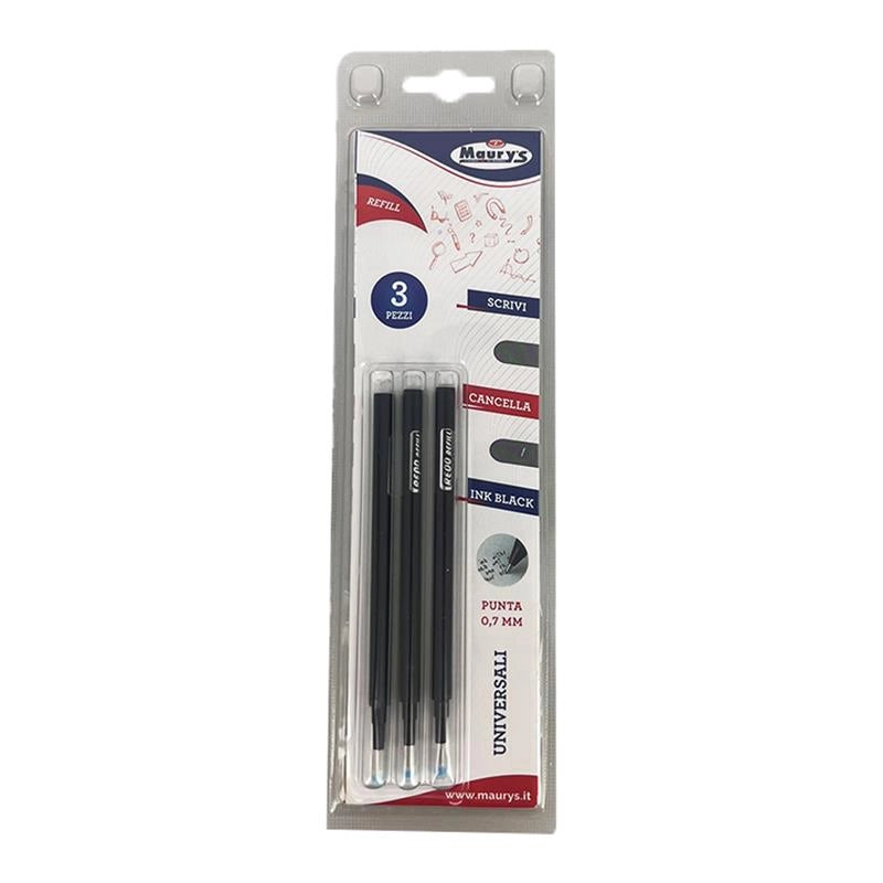 REFIL 3 PZ PENNA CANCELLABILE UNIVERSALE INCHIOSTRO NERO  PUNTA 0,7 MM