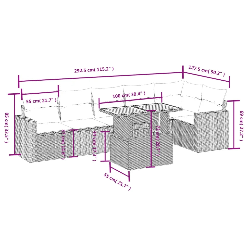 Set Divani da Giardino 7 pz con Cuscini Grigio in Polyrattan 3271326