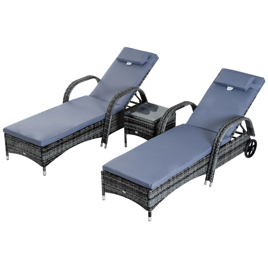 Set 3 Pezzi Polyrattan con Tavolo e Lettini Sole ¨C Minimal ¨C Grigio