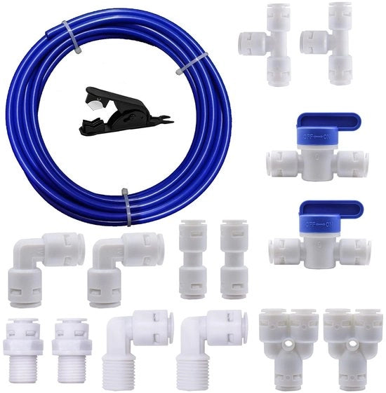 Set di Connettore per Acqua 5 Metri - Filtro per Acqua Purificata - 14 Fitting per Filtro a Membrana - Tecnologia Push-Fit - Materiali Sicuri per l'Alimentazione - Imprigionato - Set di Connettore per Acqua