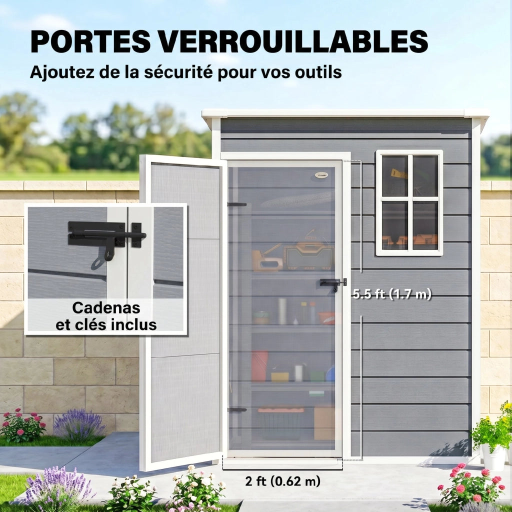 Casetta da giardino ¨C zephmum ¨C 151x92x193 cm, grigio, plastica