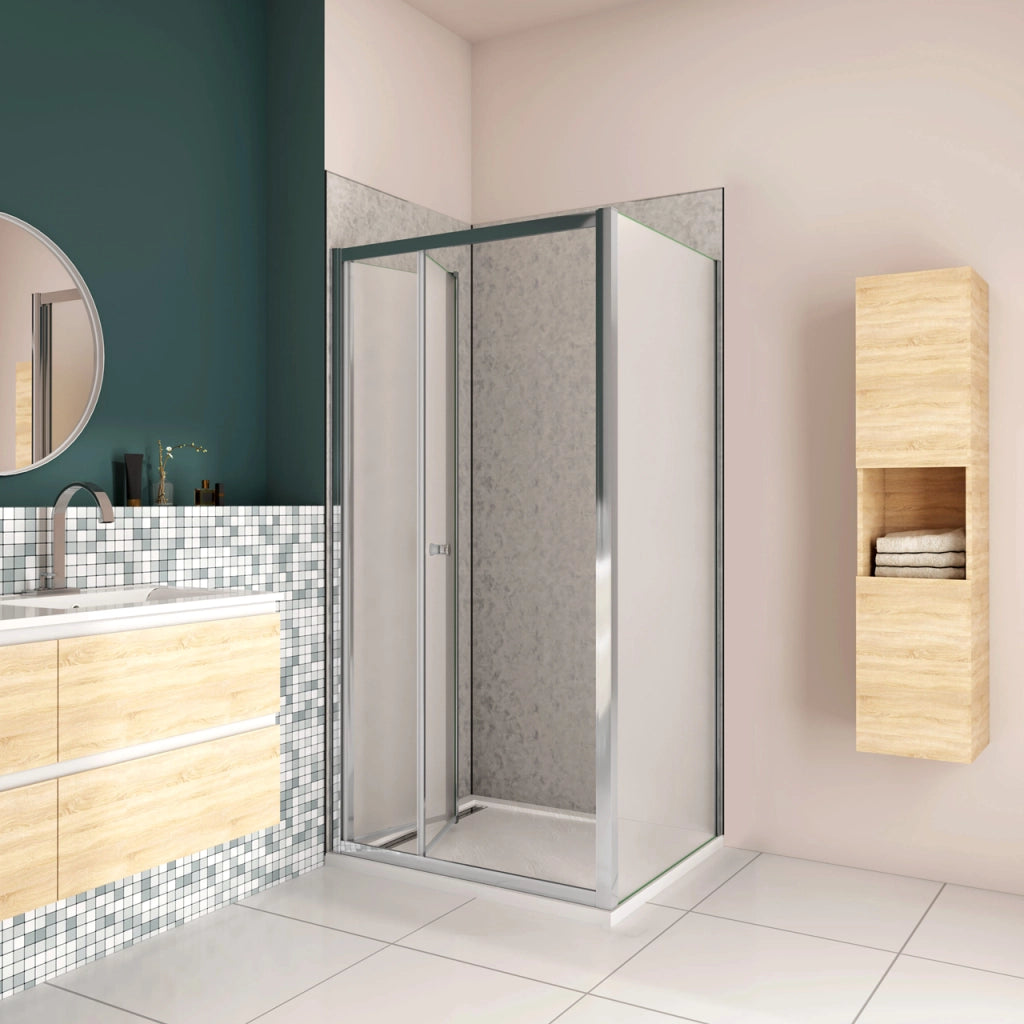 185cm Box Doccia Angolare Porta a Soffietto con Parete Fissa 70x70cm in Vetro Temperato Satinato Opaco 5 mm Profilo Cromato Lucido