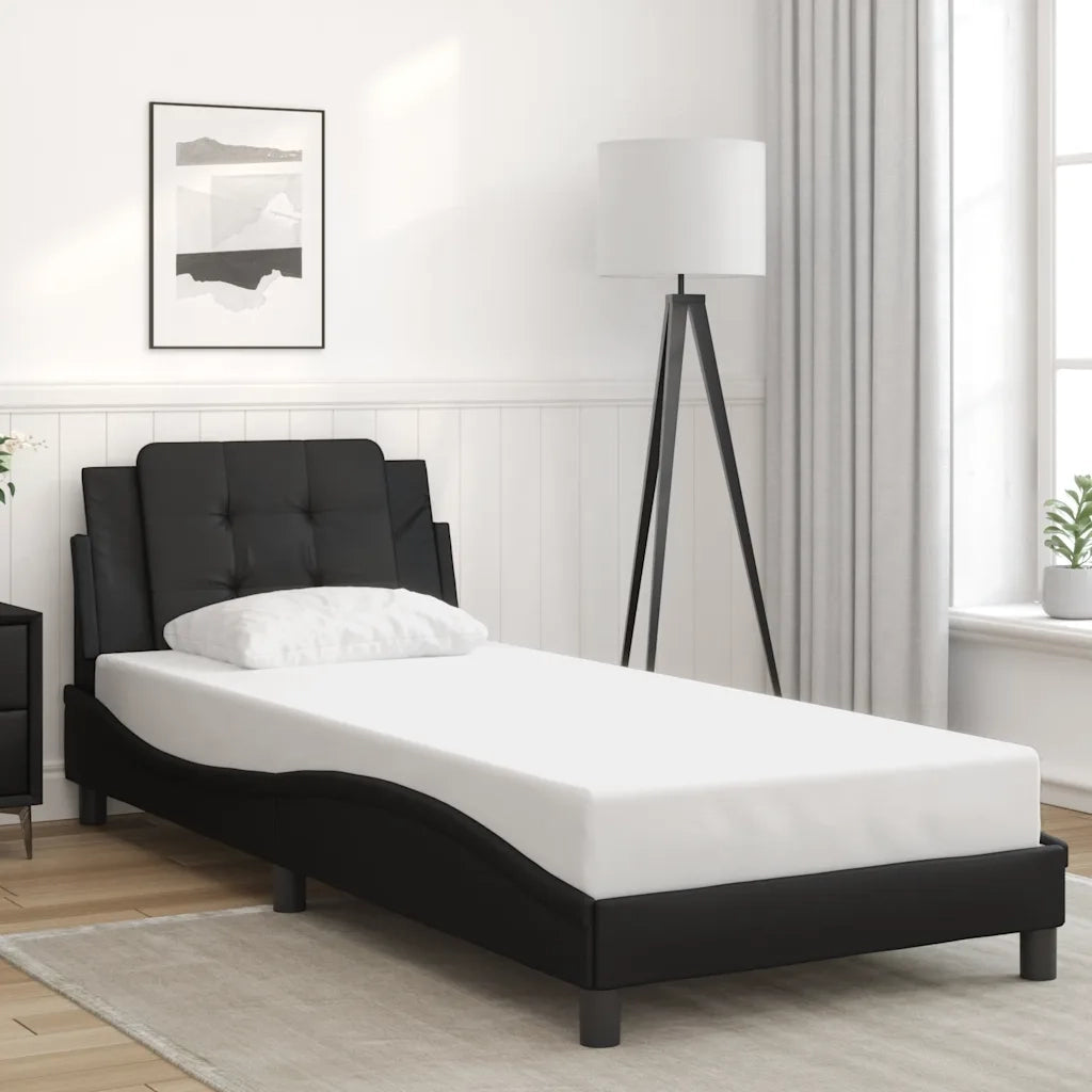 Letto singolo | Letto per adulti | Giroletto senza Materasso Zadar Nero 100x200 cm in Similpelle