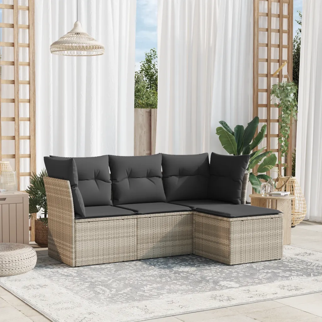Set Divano da Giardino 4pz con Cuscini Grigio Chiaro Polyrattan 3249381