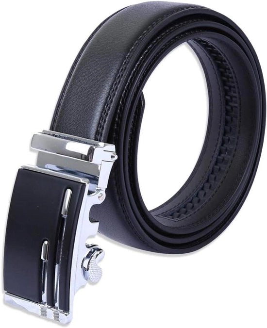 Cinturone in Pelle per Uomo con Cerniera Automatica e Ratchet - Nero - 35mm Larghezza - 120cm Lunghezza
