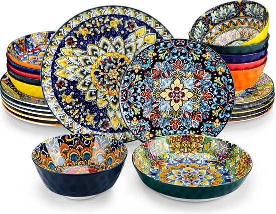 Servizio da Tavola Ceramico a 24 pezzi - Servizio da Tavola con Disegni - Cucina - Servizio da Tavola - Regalo Consigliato - Colorato