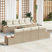Set Divano da Giardino con cuscino 9 pcs Beige Poly Rattan