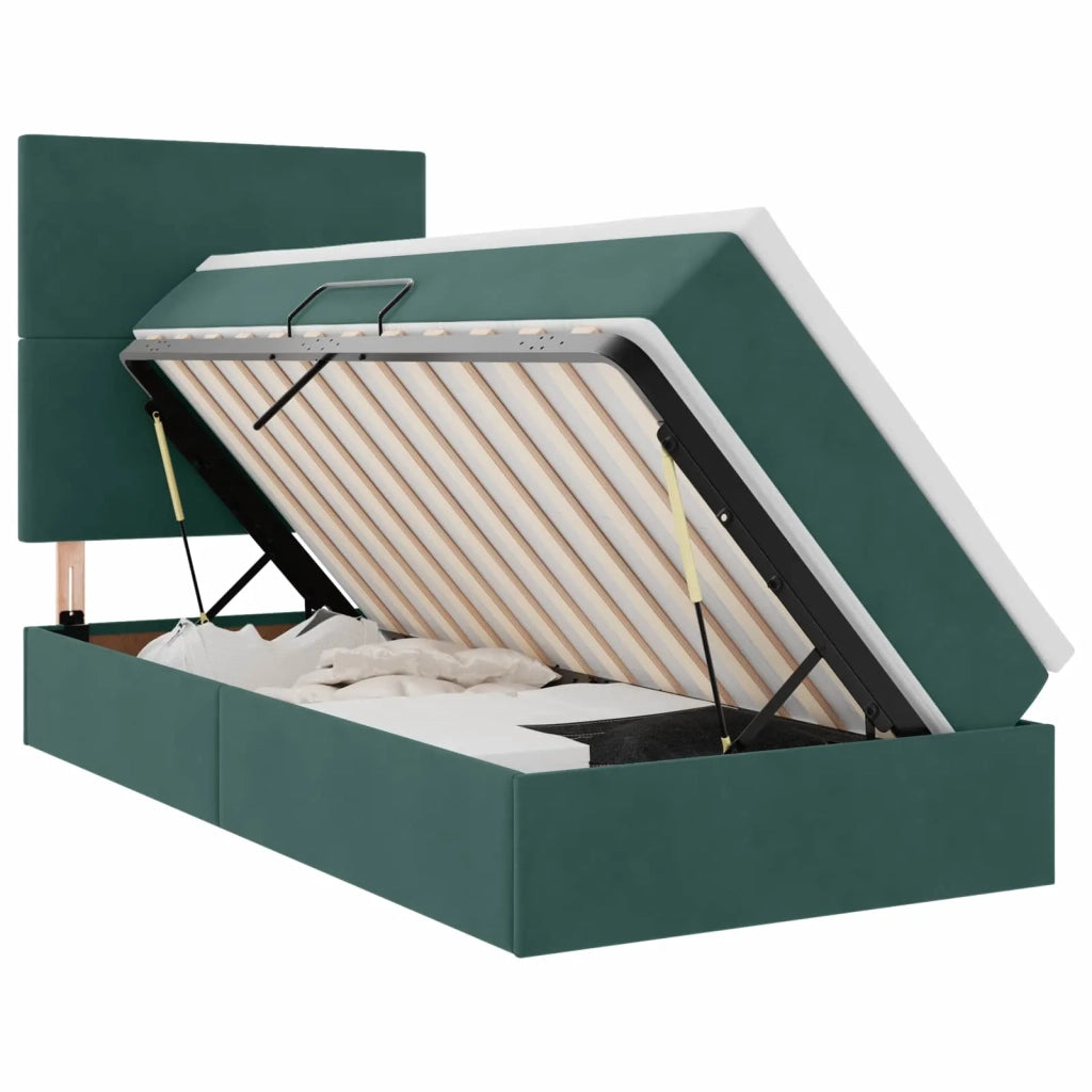 Letto con contenitore e LED Verde Scuro 90 x 200 cm Velluto