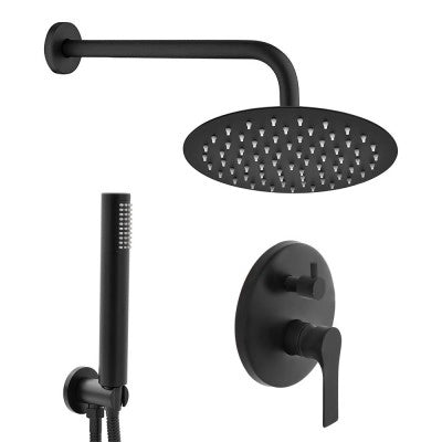 Set doccia nero opaco completo di soffione tondo 30 cm, kit doccetta e miscelatore