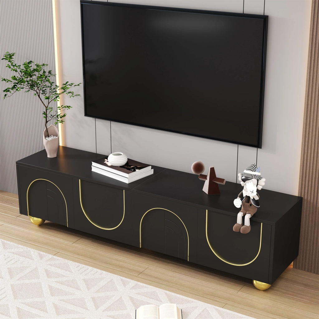 Cassettiera TV nera in truciolato; lunghezza 170 cm