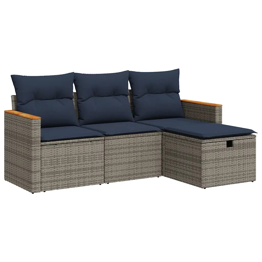 Set Divani da Giardino 4 pz con Cuscini in Polyrattan Grigio 3325897